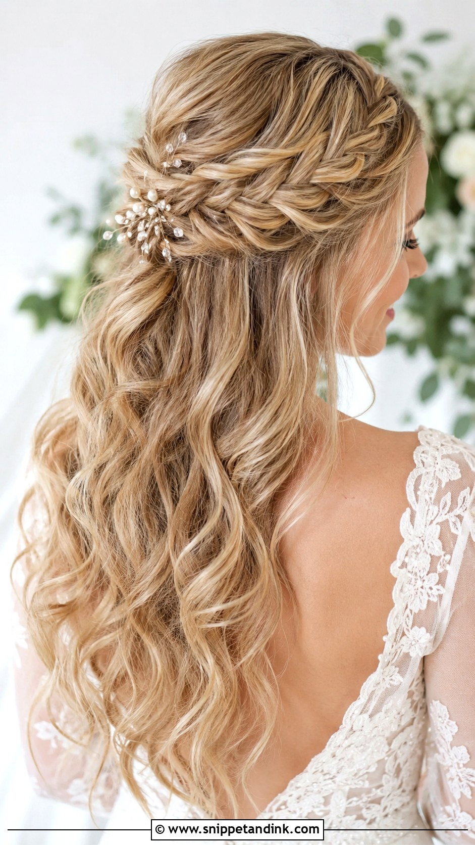Long Bridal Braided Half Up Hair - Snippet and Ink - 20 Long Bride Hair Ideas