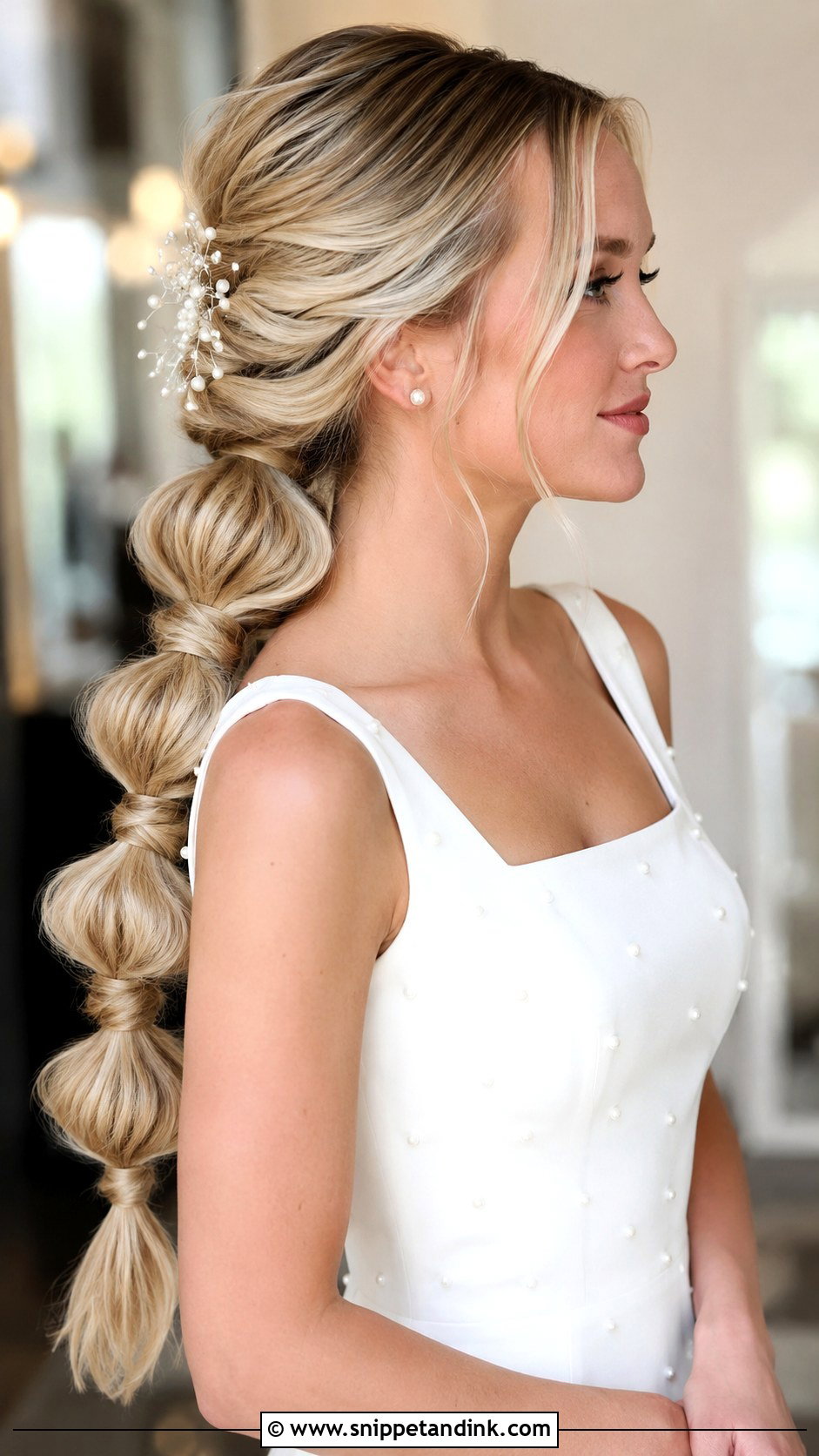 Long Bridal Bubble Braid - Snippet and Ink - 20 Long Bride Hair Ideas