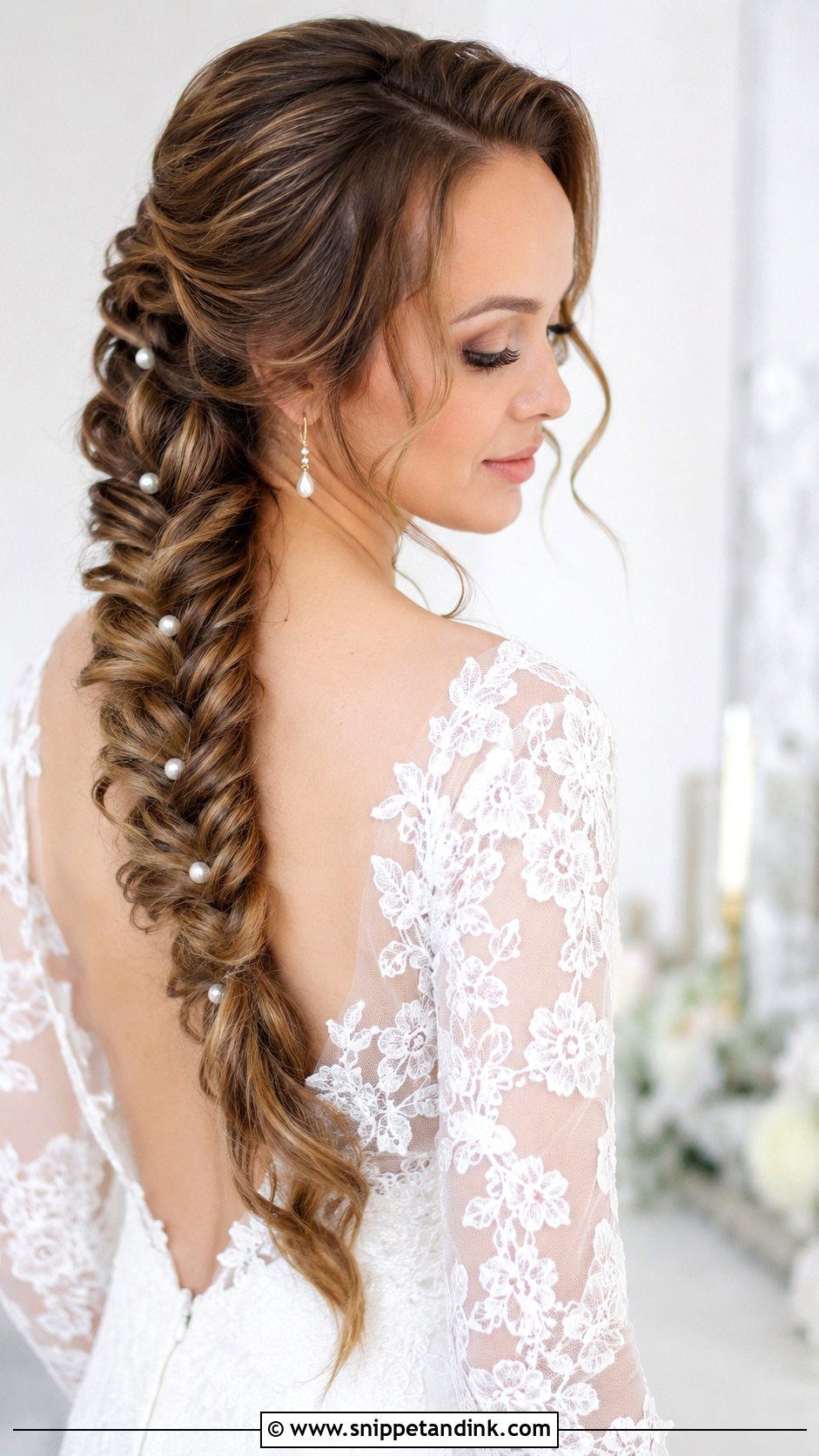 Long Bridal Fishtail Braid - Snippet and Ink - 20 Long Bride Hair Ideas