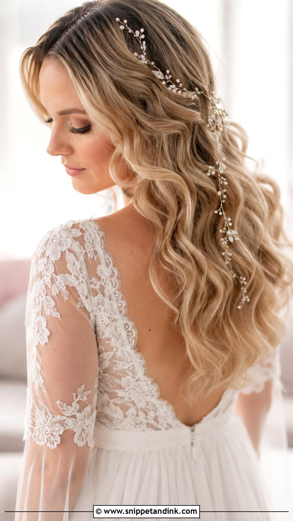Long Bridal Hair Down With Hair Vine - Snippet and Ink - 25 Long Bridal Hair Down Ideas