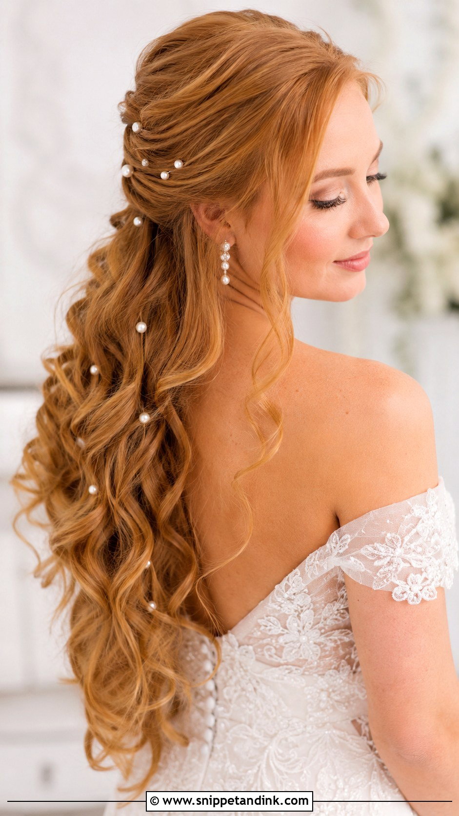 Long Bridal Hair With Pearl Pins - Snippet and Ink - 20 Long Bride Hair Ideas