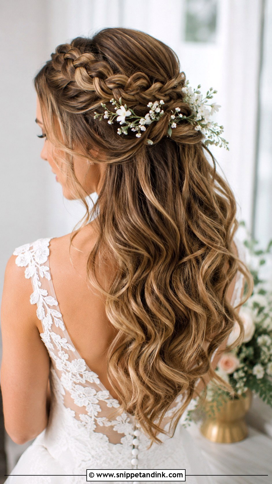 Long Bridal Half Up Half Down Braided Crown - Snippet and Ink - 20 Long Bridal Hair Half-Up Half-Down Ideas