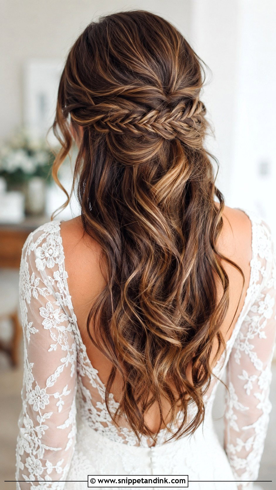 Long Bridal Half Up Half Down Fishtail Braid - Snippet and Ink - 20 Long Bridal Hair Half-Up Half-Down Ideas