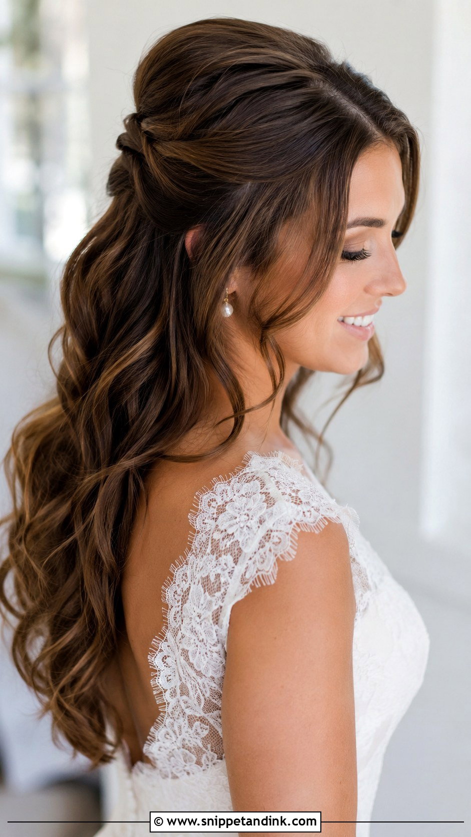Long Bridal Half Up Half Down Hair - Snippet and Ink - 20 Long Bride Hair Ideas