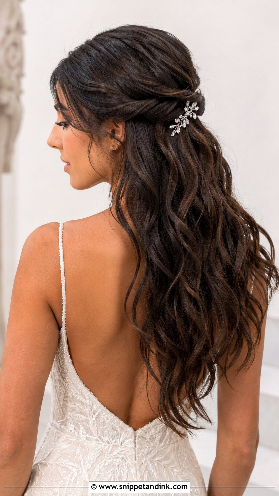 Long Bridal Half Up Half Down Low Twist - Snippet and Ink - 20 Long Bridal Hair Half-Up Half-Down Ideas