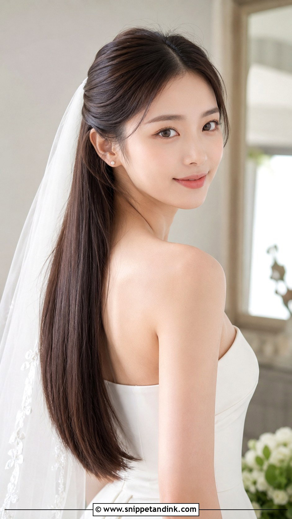 Long Bridal Half Up Half Down Straight Hair - Snippet and Ink - 20 Long Bridal Hair Half-Up Half-Down Ideas