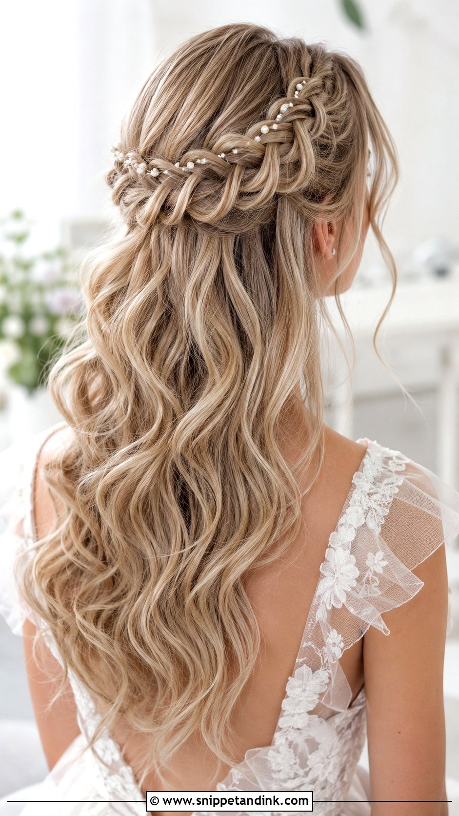 Long Bridal Half Up Half Down Waterfall Braid - Snippet and Ink - 20 Long Bridal Hair Half-Up Half-Down Ideas