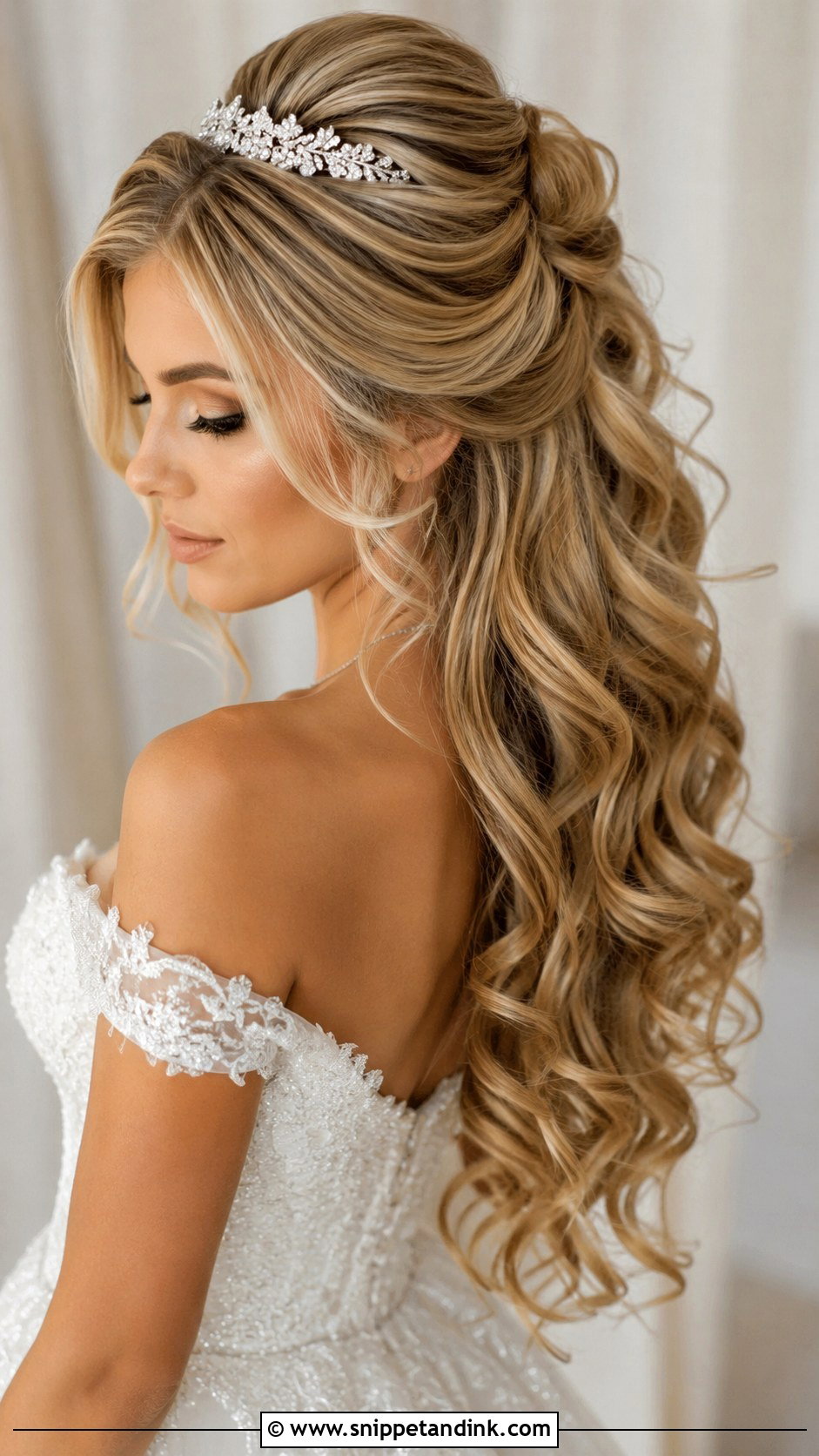 Long Bridal Half Up Half Down With Tiara - Snippet and Ink - 20 Long Bridal Hair Half-Up Half-Down Ideas