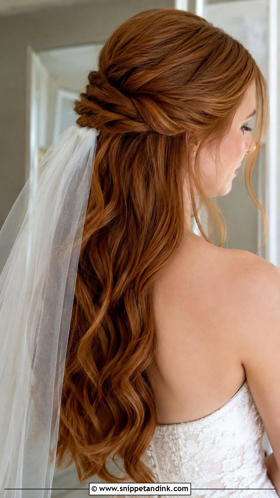 Long Bridal Half Up Half Down With Veil - Snippet and Ink - 20 Long Bridal Hair Half-Up Half-Down Ideas