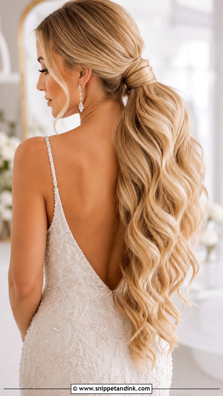 Long Bridal Ponytail - Snippet and Ink - 30 Bridal Ponytail Ideas