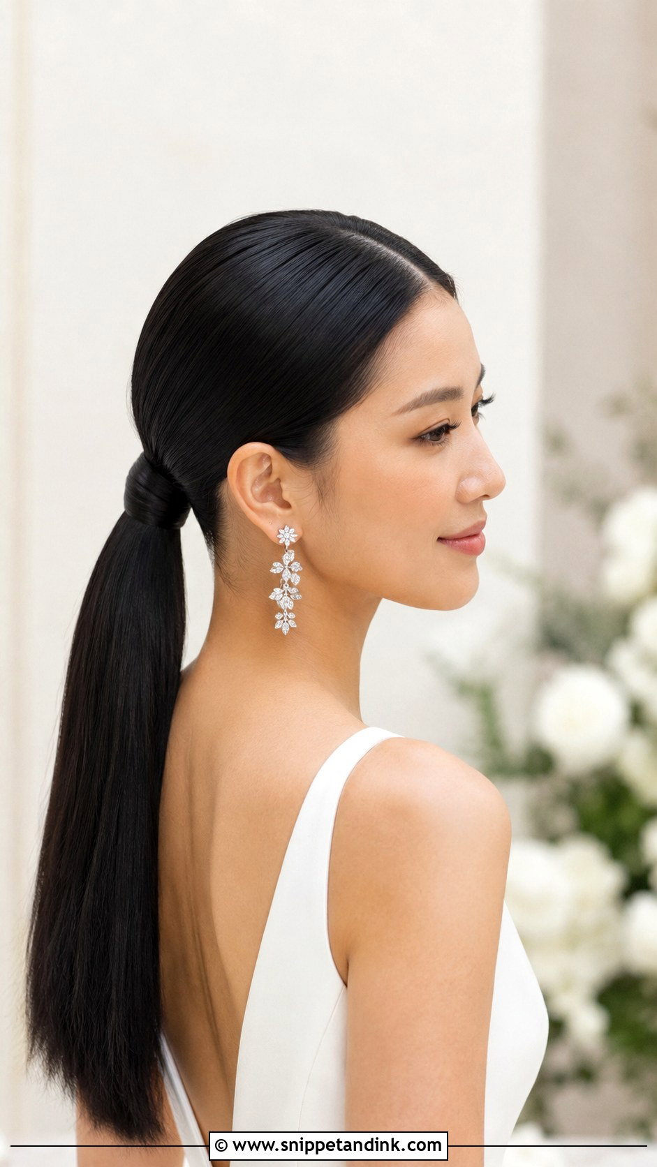 Long Bridal Sleek Ponytail - Snippet and Ink - 20 Long Bride Hair Ideas