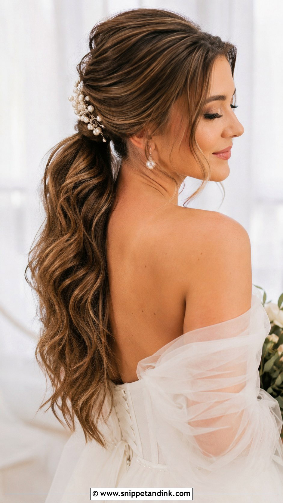 Long Bridal Textured Ponytail - Snippet and Ink - 20 Long Bride Hair Ideas