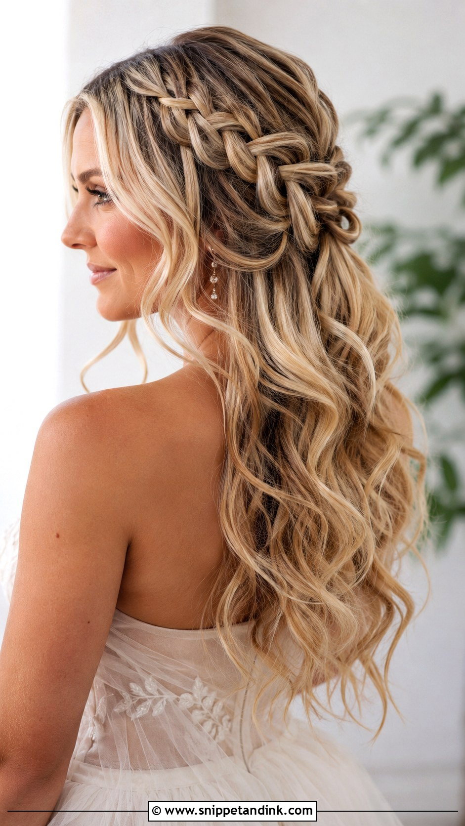 Long Bridal Waterfall Braid - Snippet and Ink - 20 Long Bride Hair Ideas