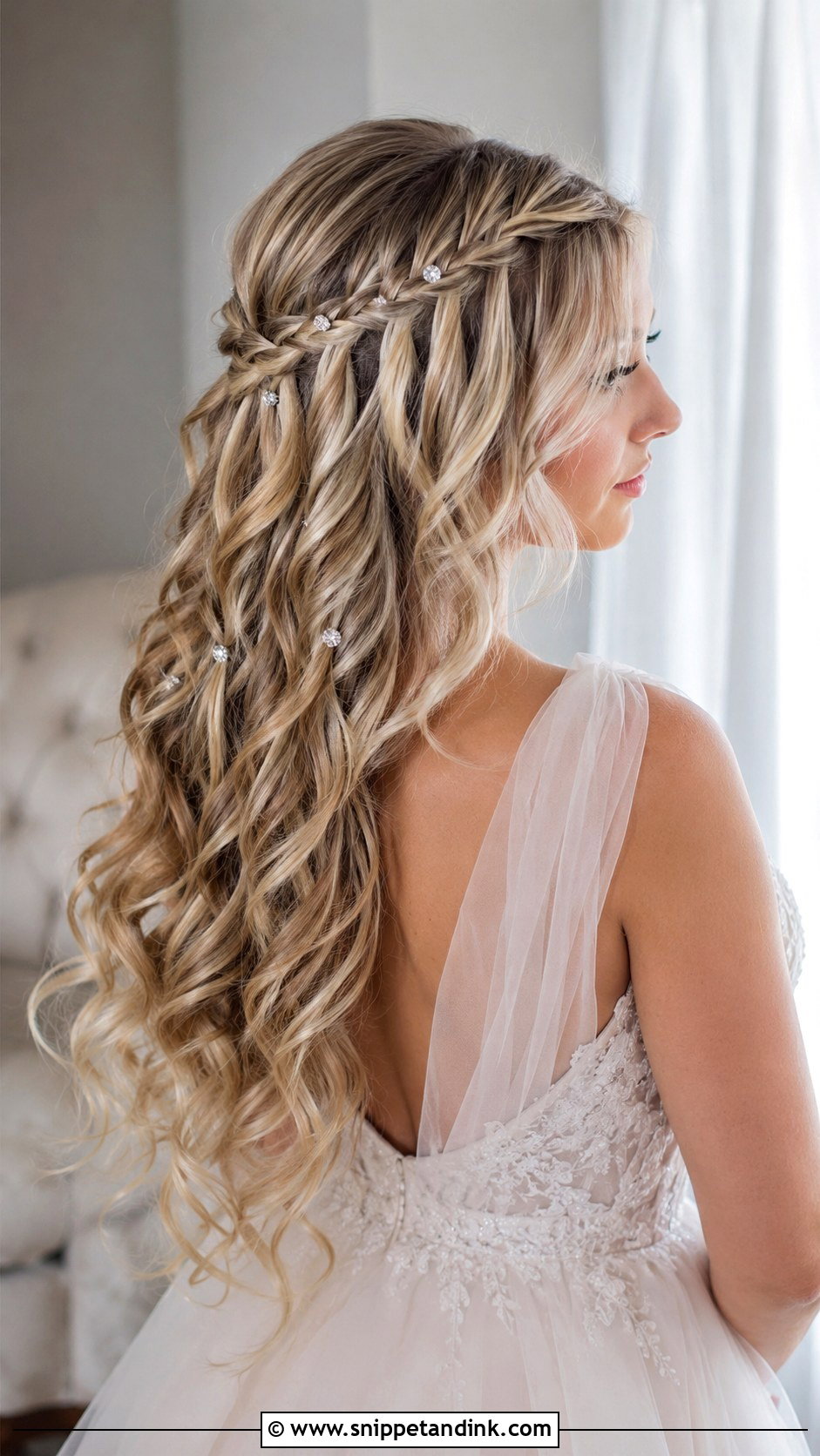 Long Bridal Waterfall Braid - Snippet and Ink - 15 Long Bridal Wedding Hairstyles