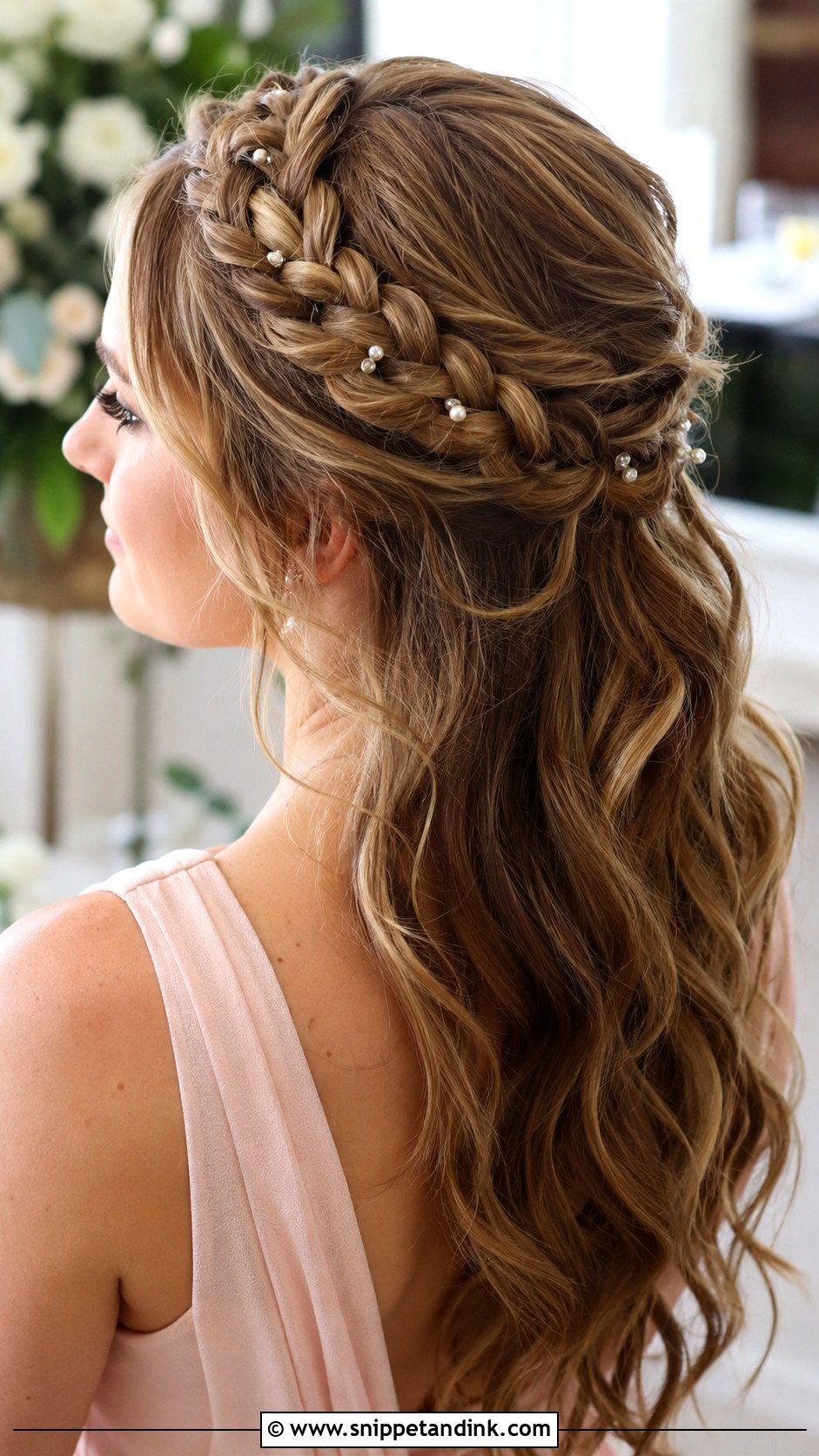 Long Bridesmaid Braided Crown - Snippet and Ink - 20 Long Hair Styles for Wedding Bridesmaid