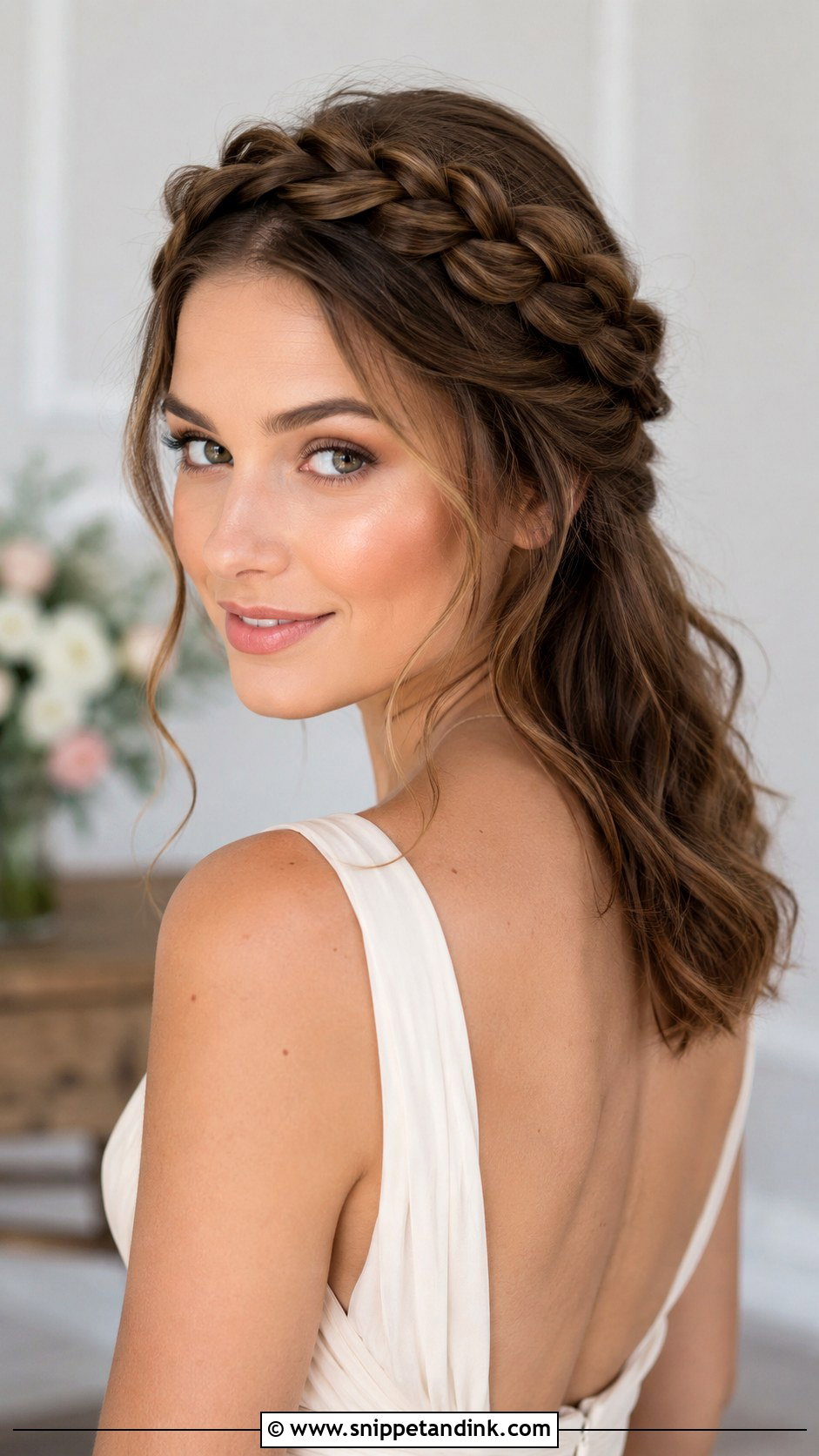 Long Bridesmaid Crown Braid - Snippet and Ink - 20 Long Hairstyles for Bridesmaids