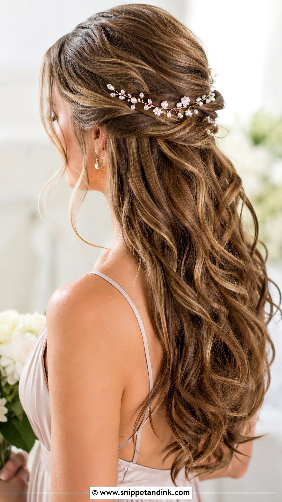 Long Bridesmaid Hair Down With Hair Vine - Snippet and Ink - 25 Bridesmaid Hair Down Long Ideas