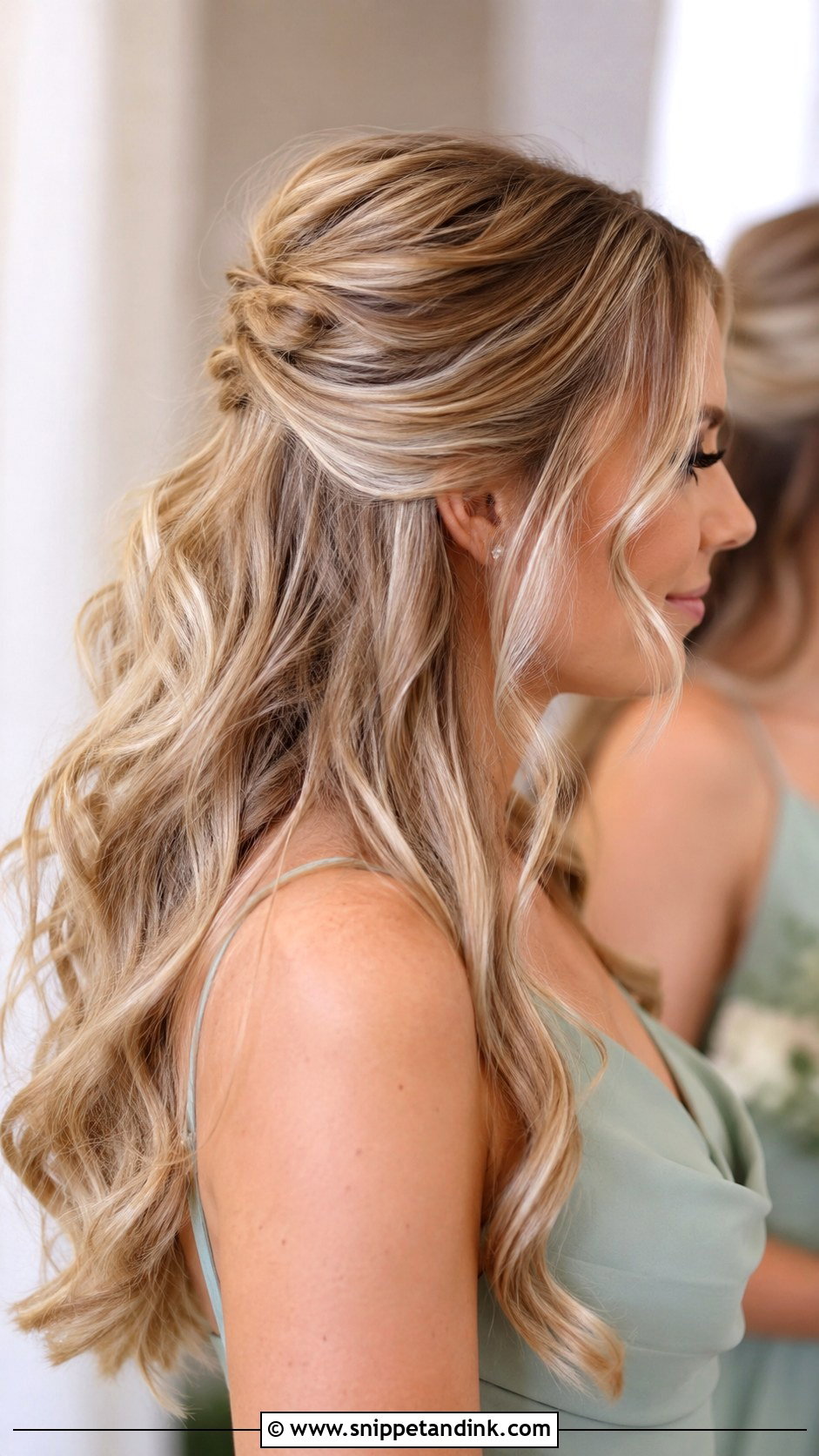 Long Bridesmaid Half Up Half Down Hair - Snippet and Ink - 20 Long Hair Styles for Wedding Bridesmaid