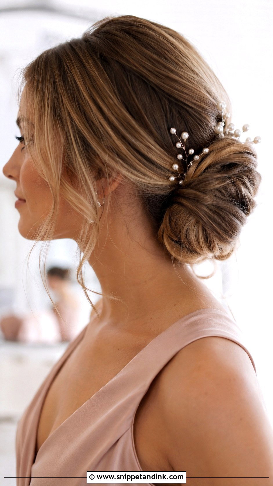 Long Bridesmaid Low Bun - Snippet and Ink - 20 Long Hair Styles for Wedding Bridesmaid
