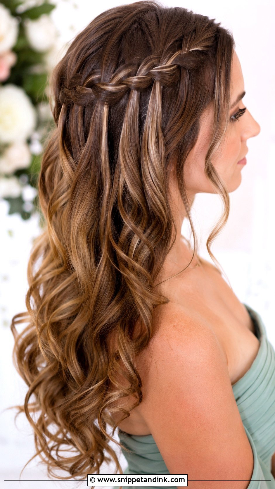 Long Bridesmaid Waterfall Braid - Snippet and Ink - 20 Long Hair Styles for Wedding Bridesmaid