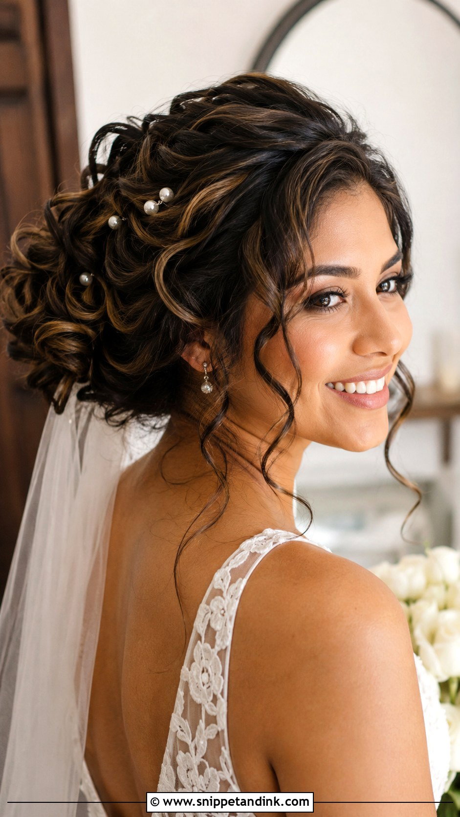 Long Brown Hair Curly Updo Wedding Hairstyle - Snippet and Ink - 15 Long Brown Hair Wedding Hairstyles