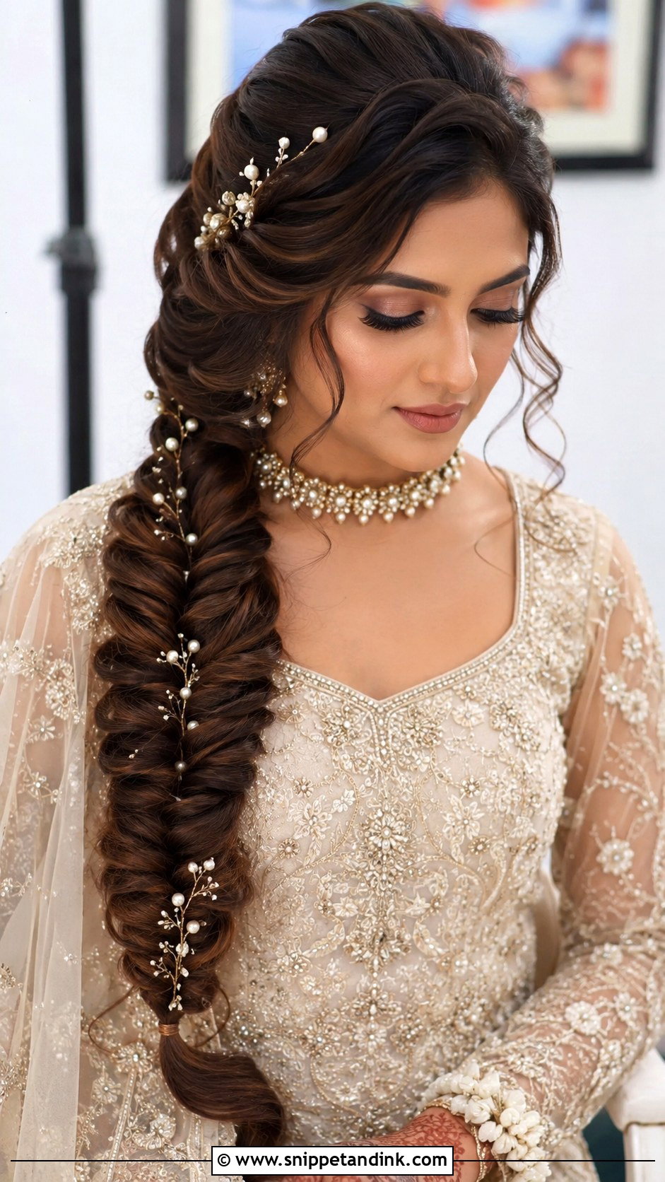 Long Brown Hair Fishtail Braid Wedding Hairstyle - Snippet and Ink - 15 Long Brown Hair Wedding Hairstyles