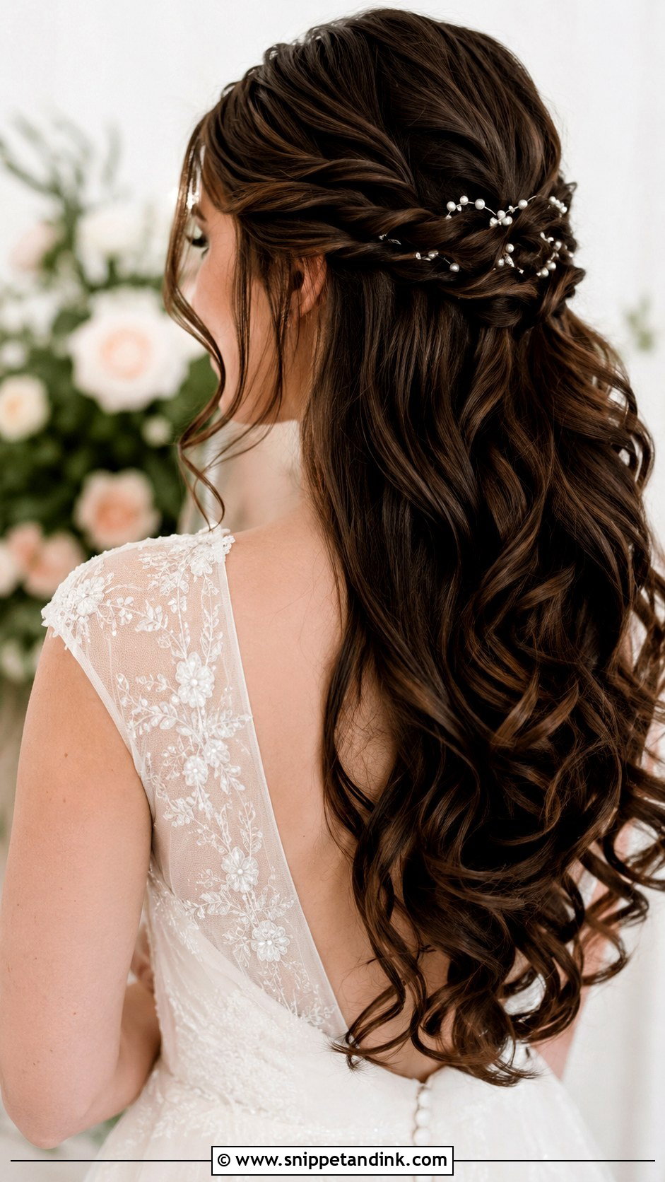 Long Brown Hair Half Up Wedding Hairstyle - Snippet and Ink - 15 Long Brown Hair Wedding Hairstyles