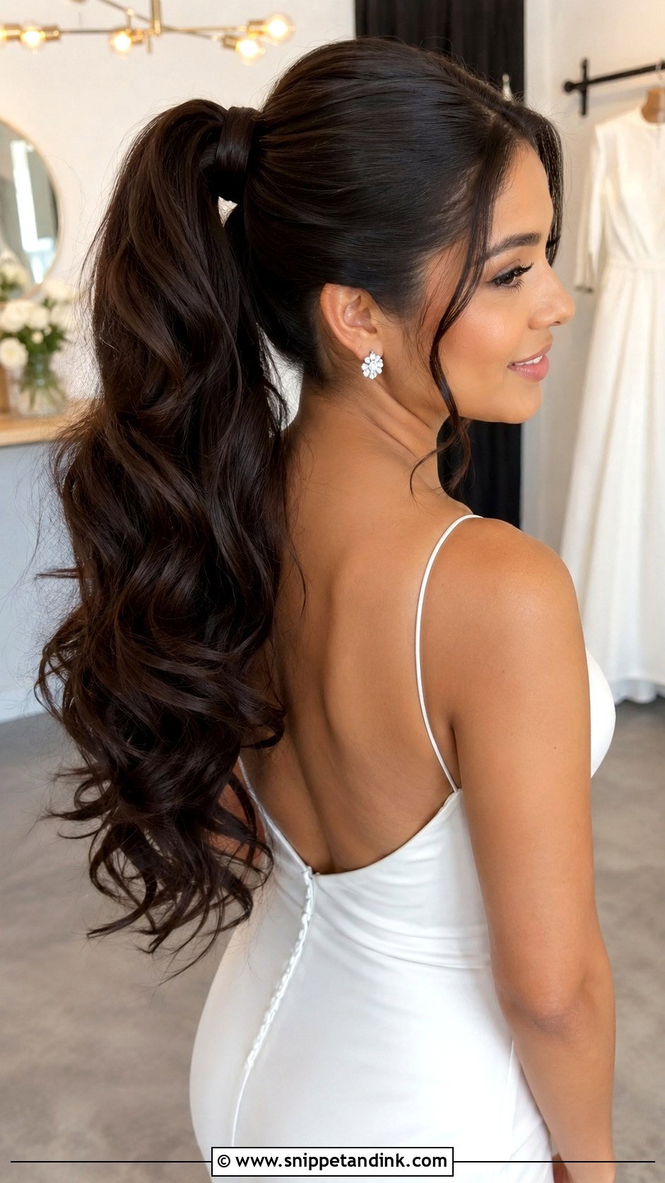 Long Brown Hair High Ponytail Wedding Hairstyle - Snippet and Ink - 15 Long Brown Hair Wedding Hairstyles