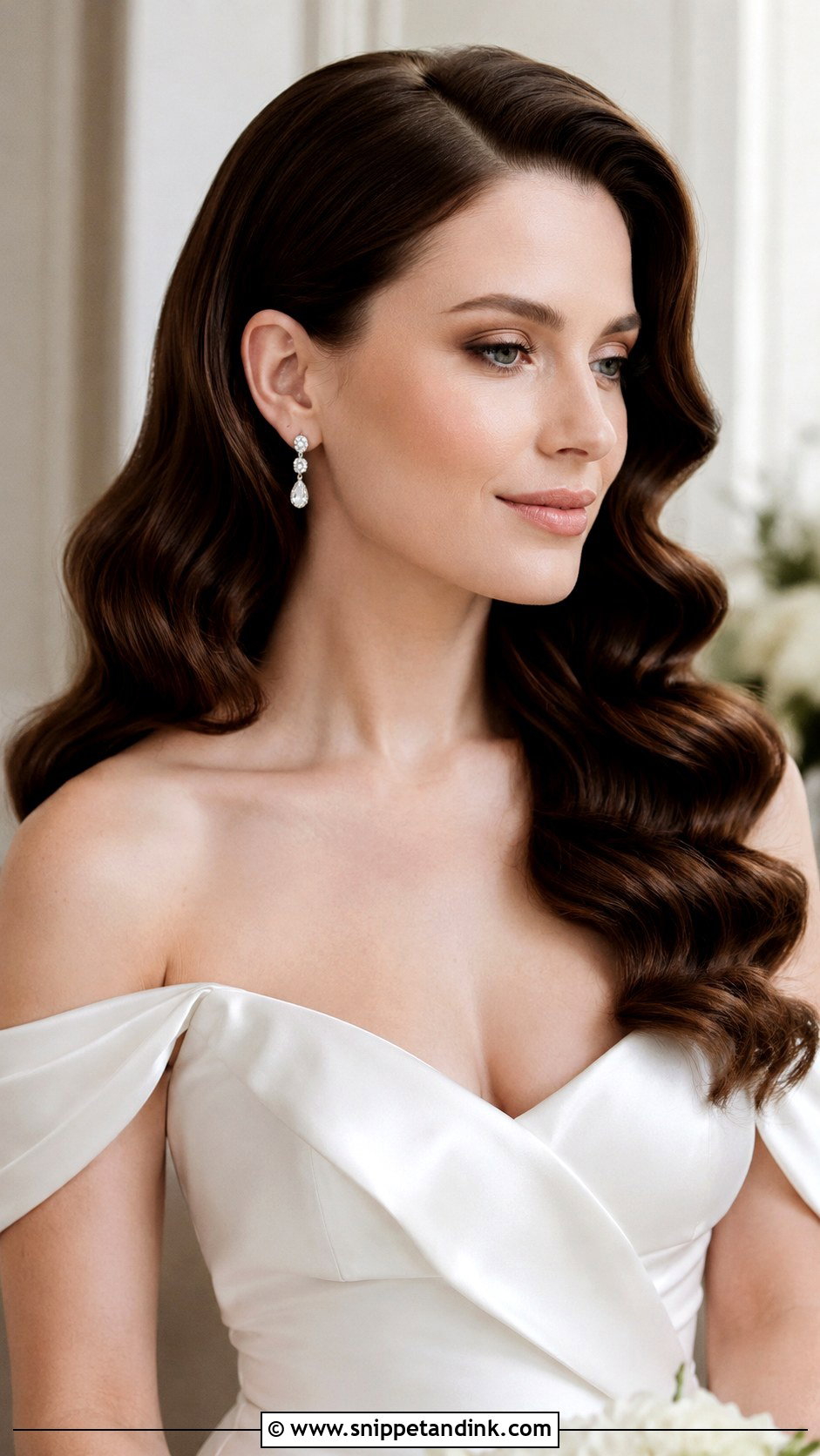 Long Brown Hair Hollywood Waves Wedding Hairstyle - Snippet and Ink - 15 Long Brown Hair Wedding Hairstyles