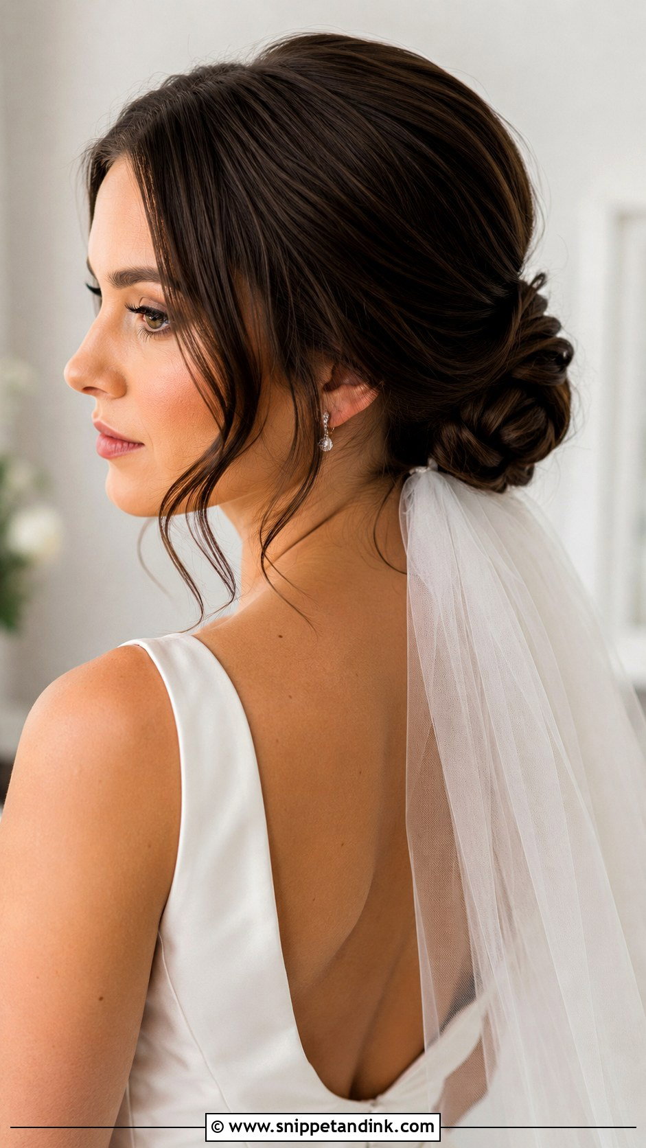 Long Brown Hair Low Bun Wedding Hairstyle - Snippet and Ink - 15 Long Brown Hair Wedding Hairstyles