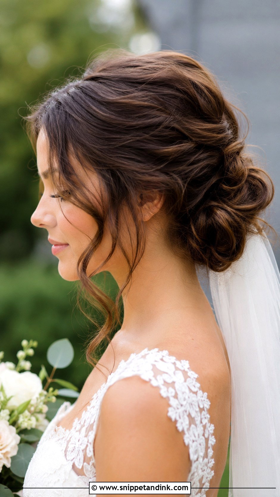 Long Brown Hair Messy Bun Wedding Hairstyle - Snippet and Ink - 15 Long Brown Hair Wedding Hairstyles