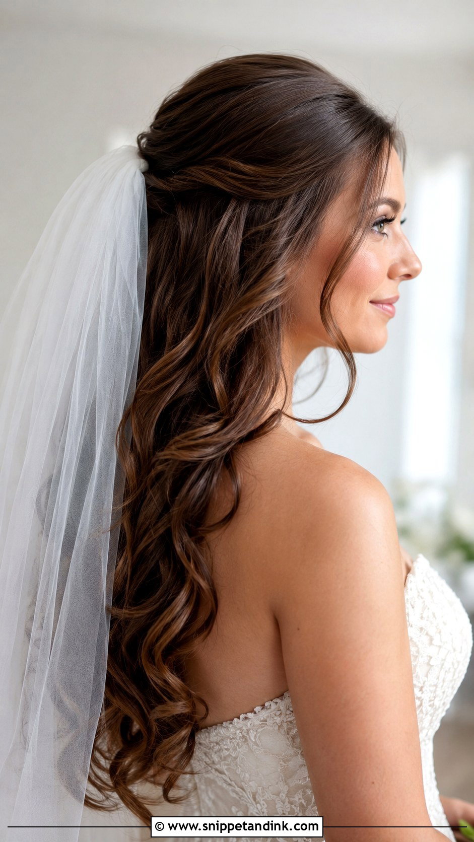 Long Brown Hair Veil Wedding Hairstyle - Snippet and Ink - 15 Long Brown Hair Wedding Hairstyles