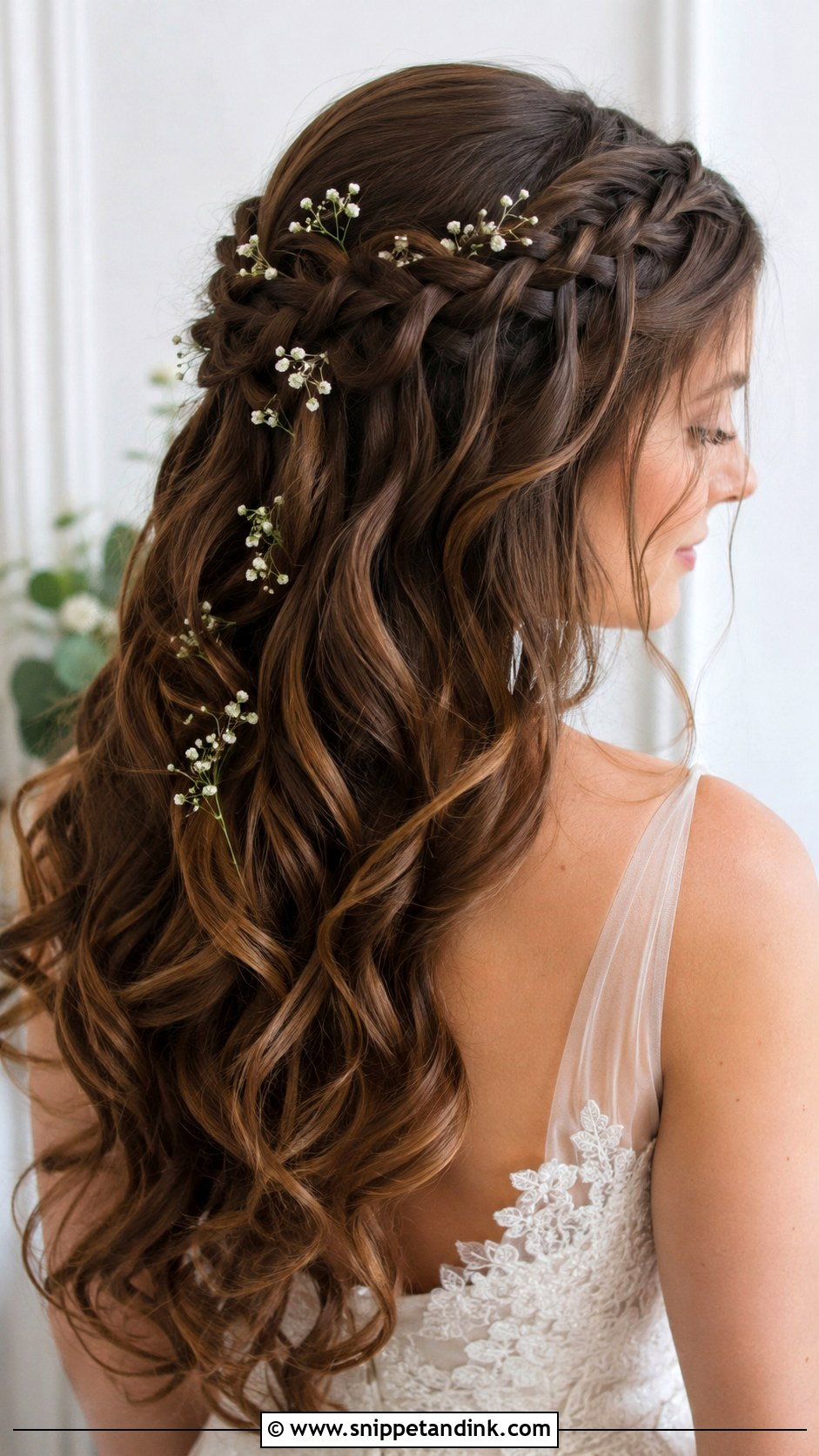 Long Brown Hair Waterfall Braid Wedding Hairstyle - Snippet and Ink - 15 Long Brown Hair Wedding Hairstyles