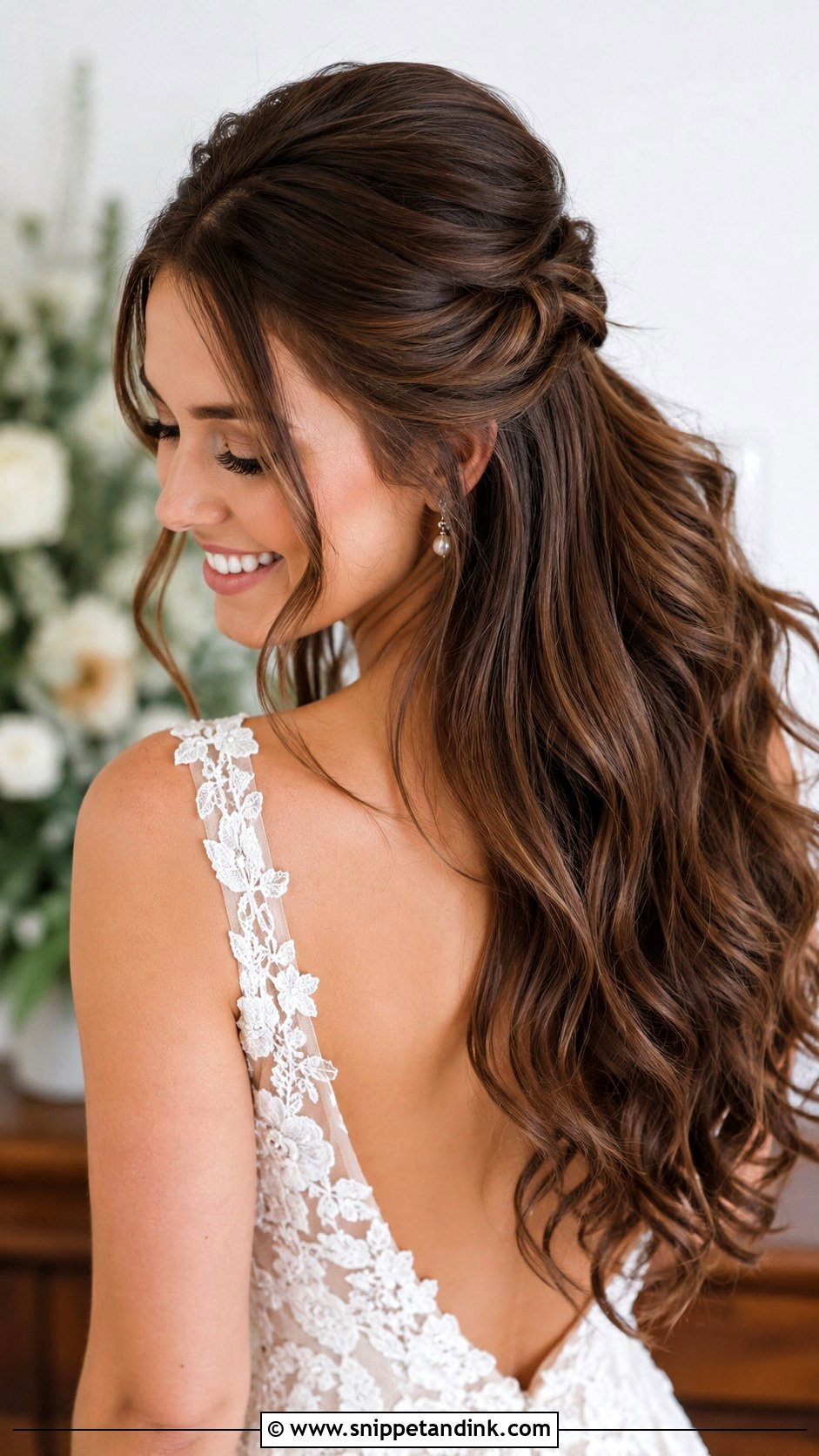 Long Brown Half Up Wedding Hair - Snippet and Ink - 15 Long Brown Wedding Hair Ideas