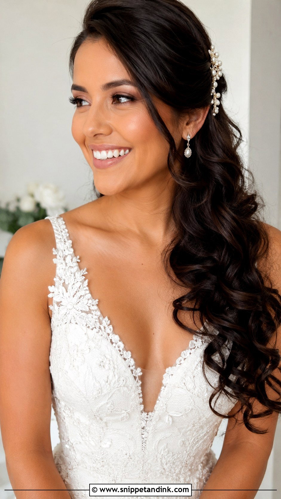 Long Brown Wedding Hair Side Swept Curls - Snippet and Ink - 15 Long Brown Wedding Hair Ideas