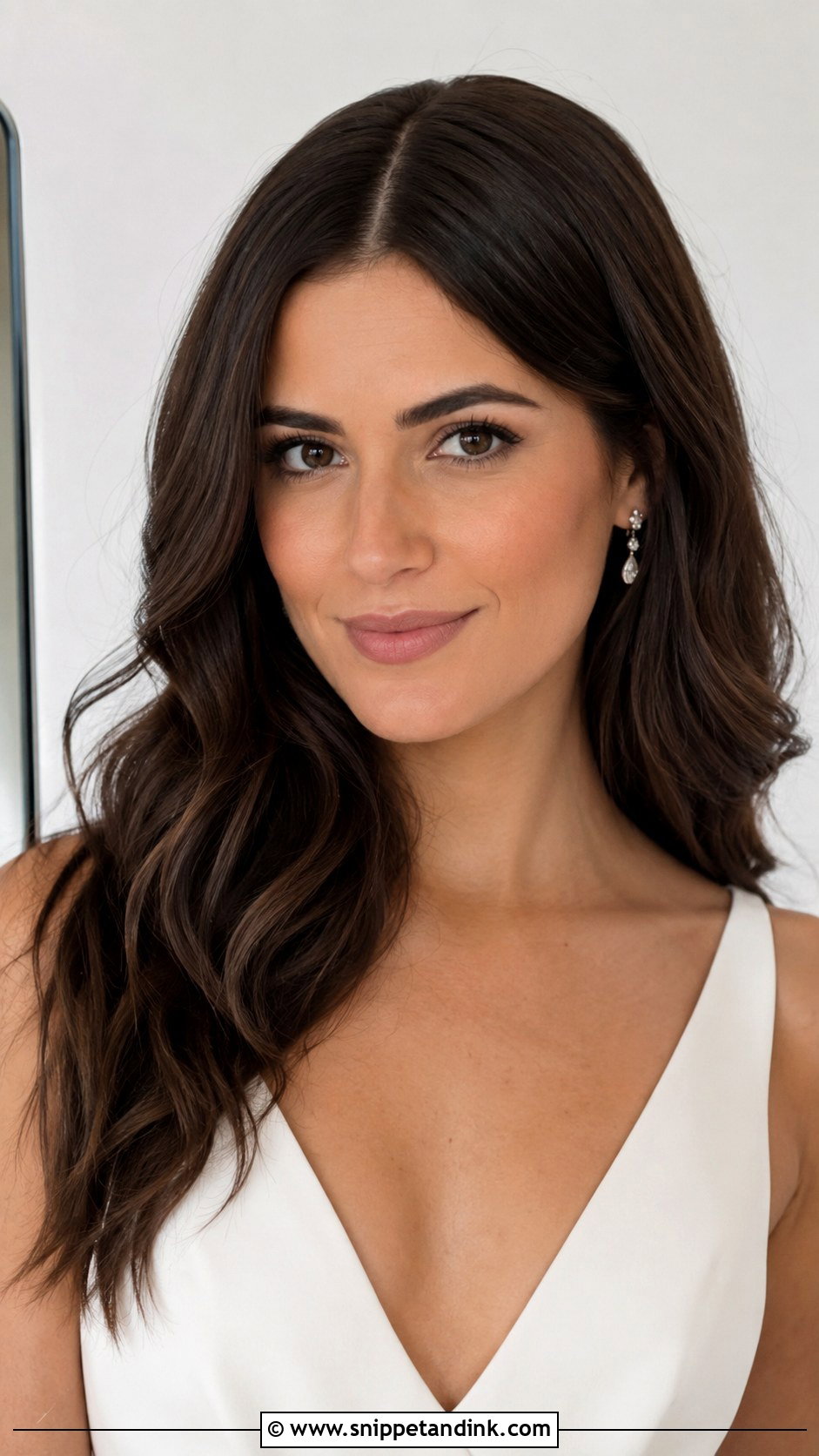 Long Brunette Bridal Hair Down With Middle Part - Snippet and Ink - 15 Long Brunette Bridal Hair Down Ideas