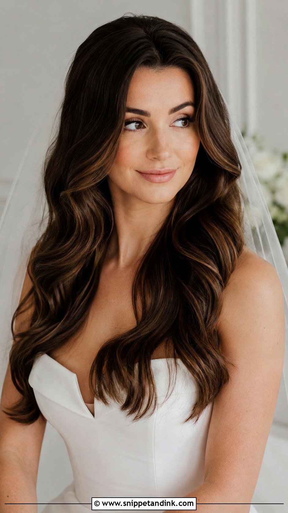 Long Brunette Bridal Hair Down With Soft Volume - Snippet and Ink - 15 Long Brunette Bridal Hair Down Ideas