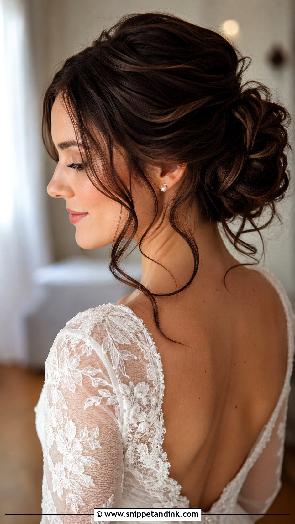 Long Brunette Wedding Hair Messy Bun - Snippet and Ink - 15 Long Brunette Wedding Hair Ideas