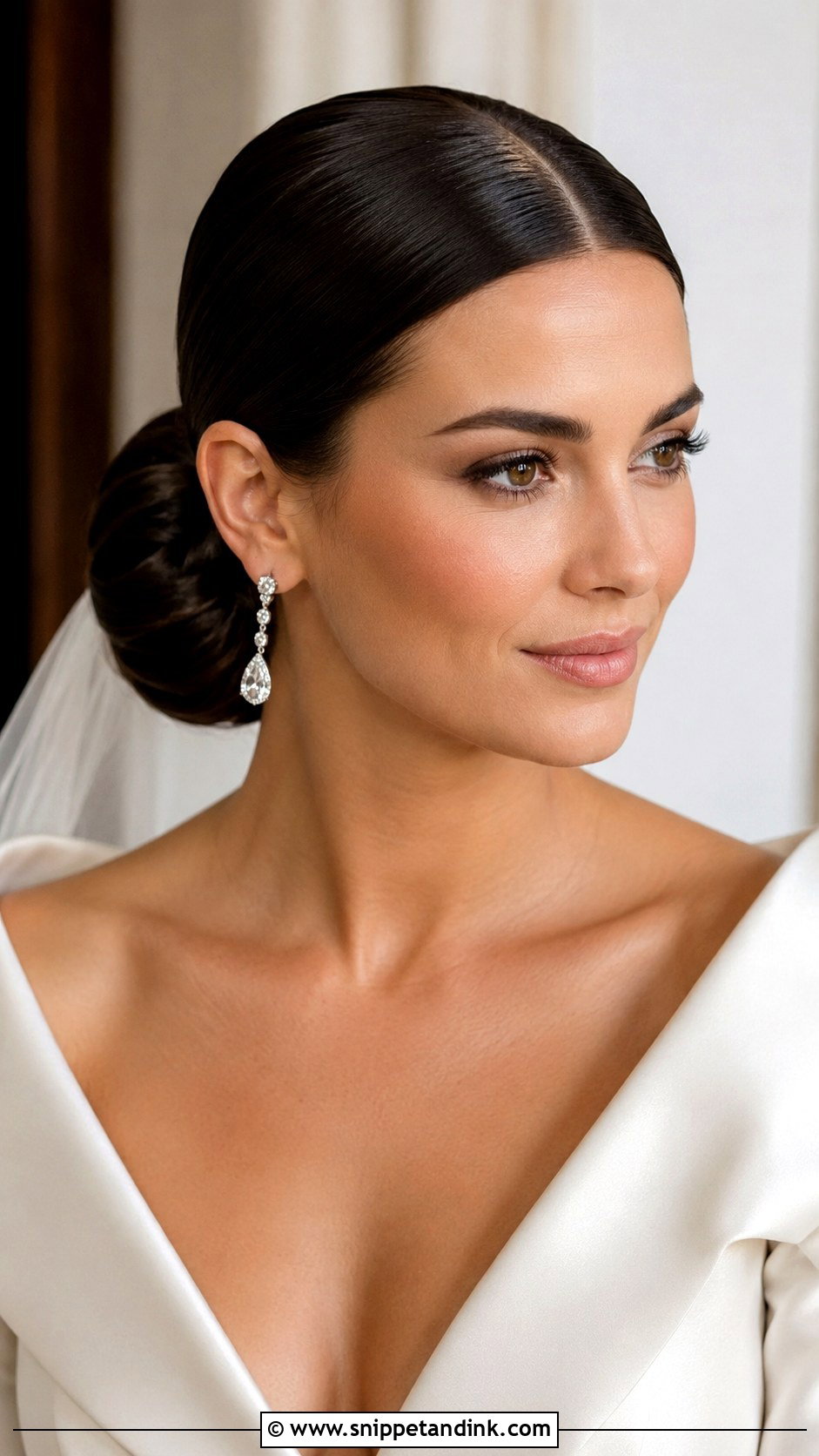 Long Brunette Wedding Hair Sleek Bun - Snippet and Ink - 15 Long Brunette Wedding Hair Ideas