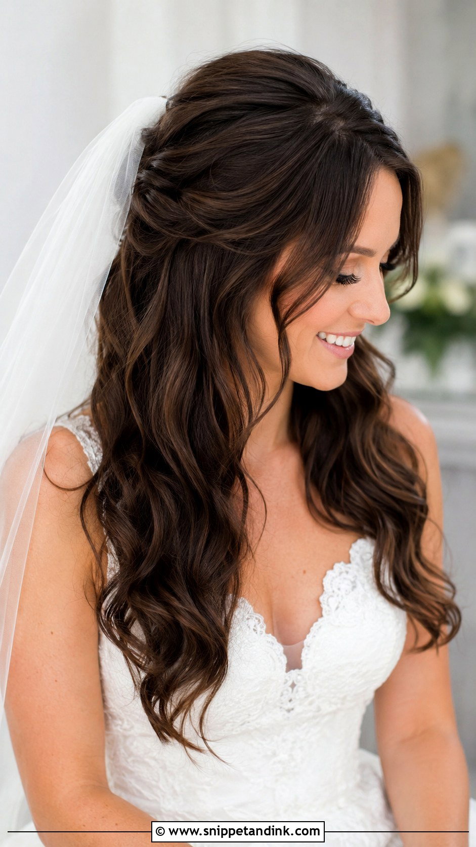 Long Brunette Wedding Hair With Veil - Snippet and Ink - 15 Long Brunette Wedding Hair Ideas