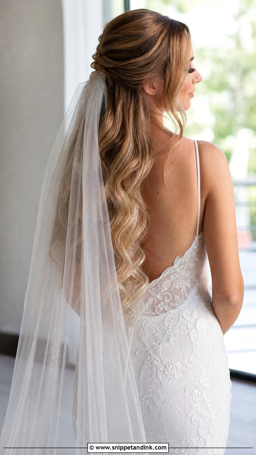 Long Curled Bridal Hair Down With Veil - Snippet and Ink - 15 Curled Bridal Hair Down Ideas
