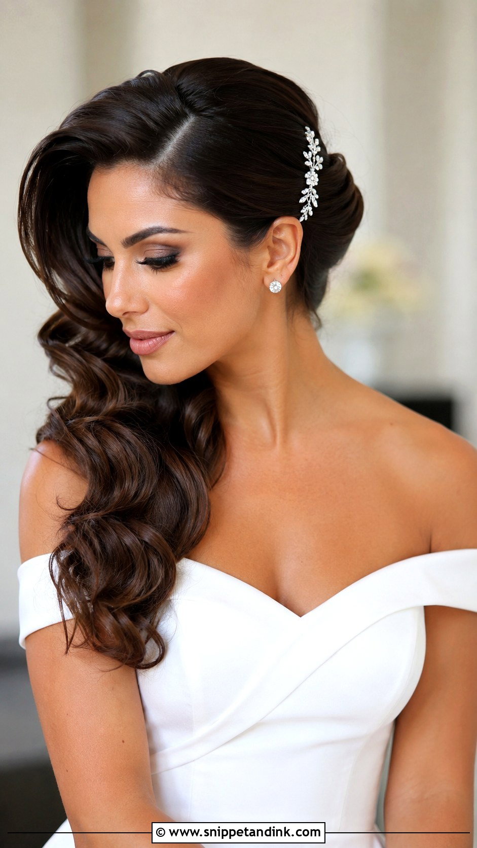 Long Curled Side Swept Wedding Hair - Snippet and Ink - 15 Long Curled Wedding Hair Ideas