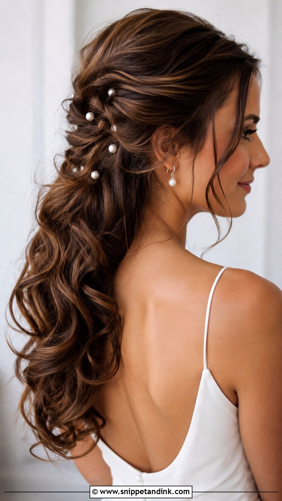 Long Curled Wedding Hair With Pearl Pins - Snippet and Ink - 15 Long Curled Wedding Hair Ideas