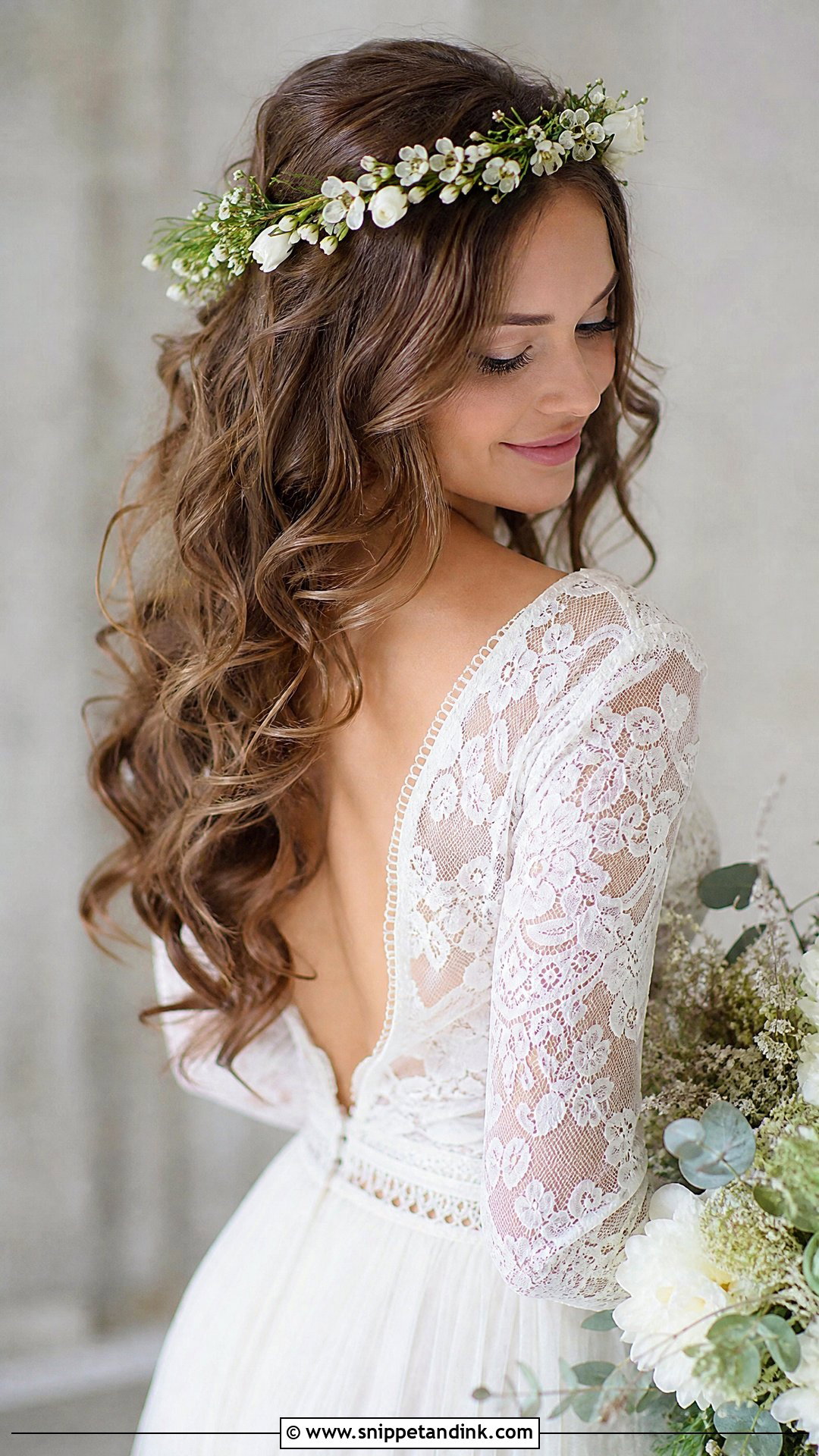 Long Curls With Flower Crown - Snippet and Ink - 20 Bridal Curls Down