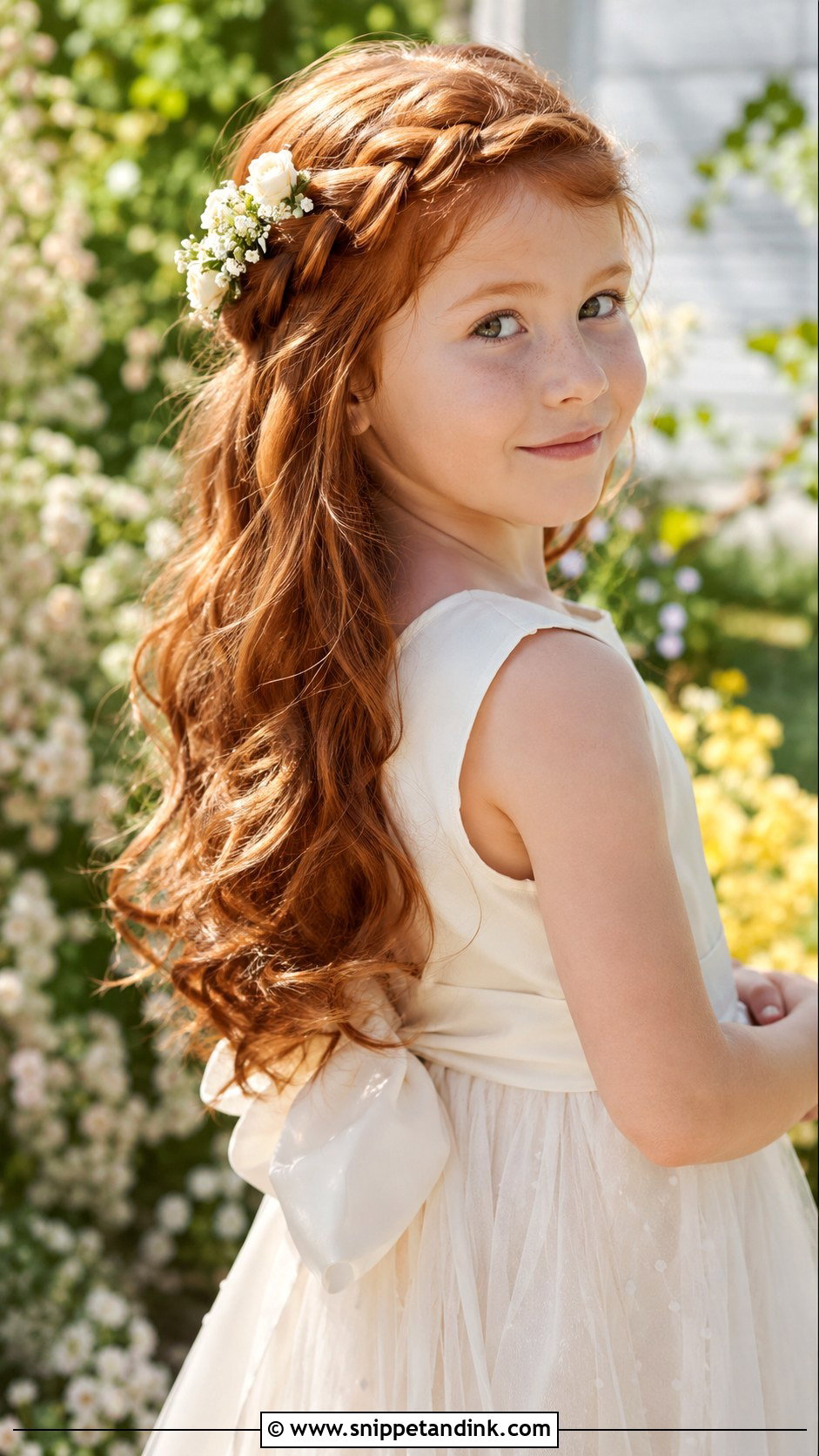 Long Curls With Side Braid Accent - Snippet and Ink - 25 Flowergirls Hairstyle Ideas
