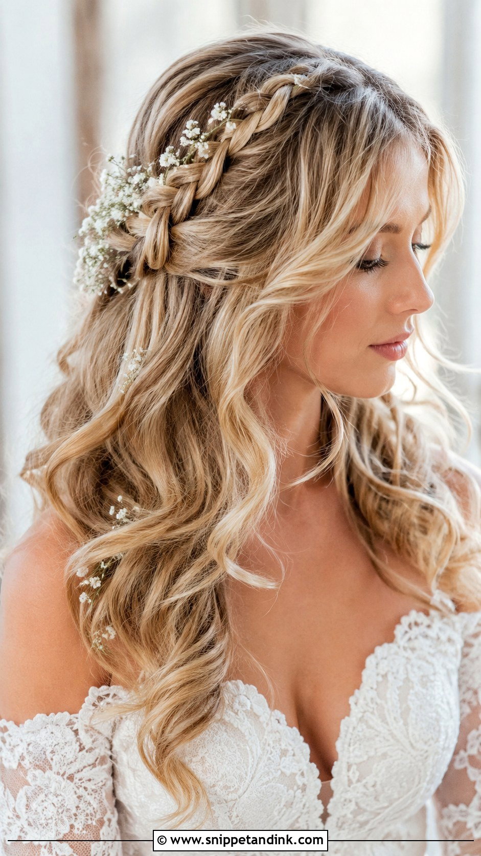Long Curls With Side Braid - Snippet and Ink - 25 Curled Wedding Hair Ideas