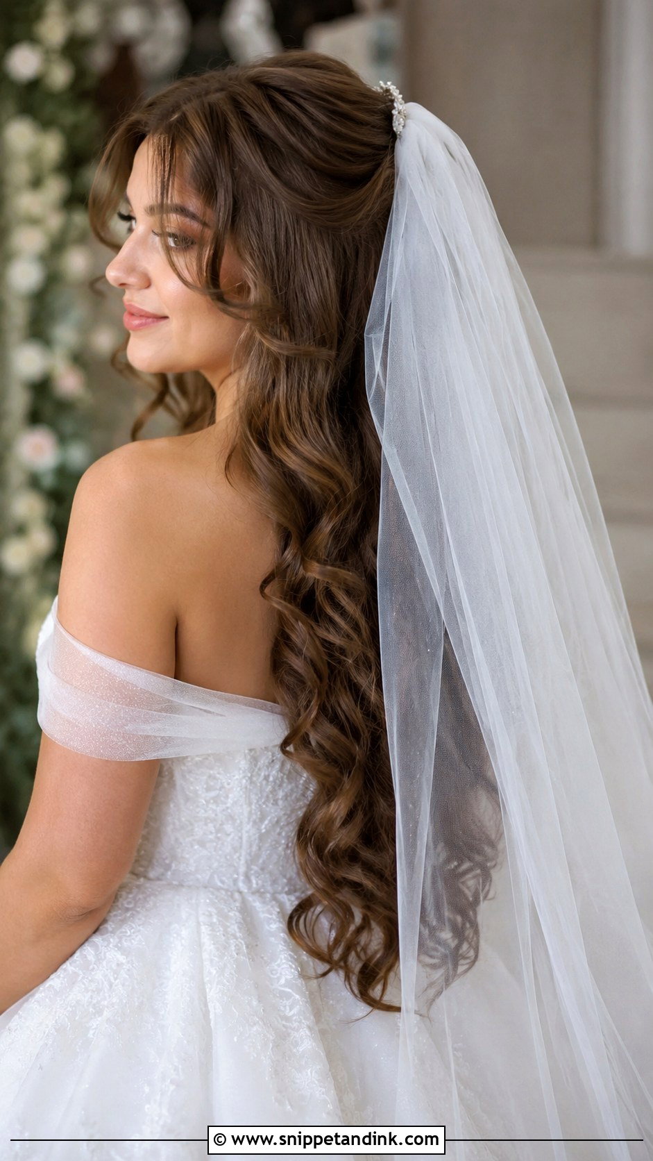 Long Curls With Veil - Snippet and Ink - 20 Simple Wedding Hairstyles Down