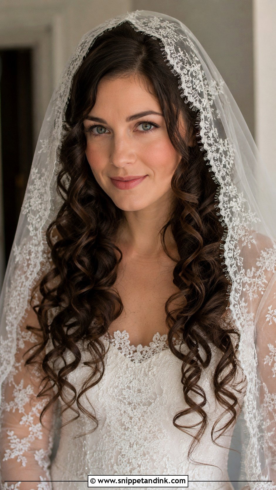 Long Curls With a Mantilla Veil - Snippet and Ink - 20 Long Curled Hairstyles for Wedding