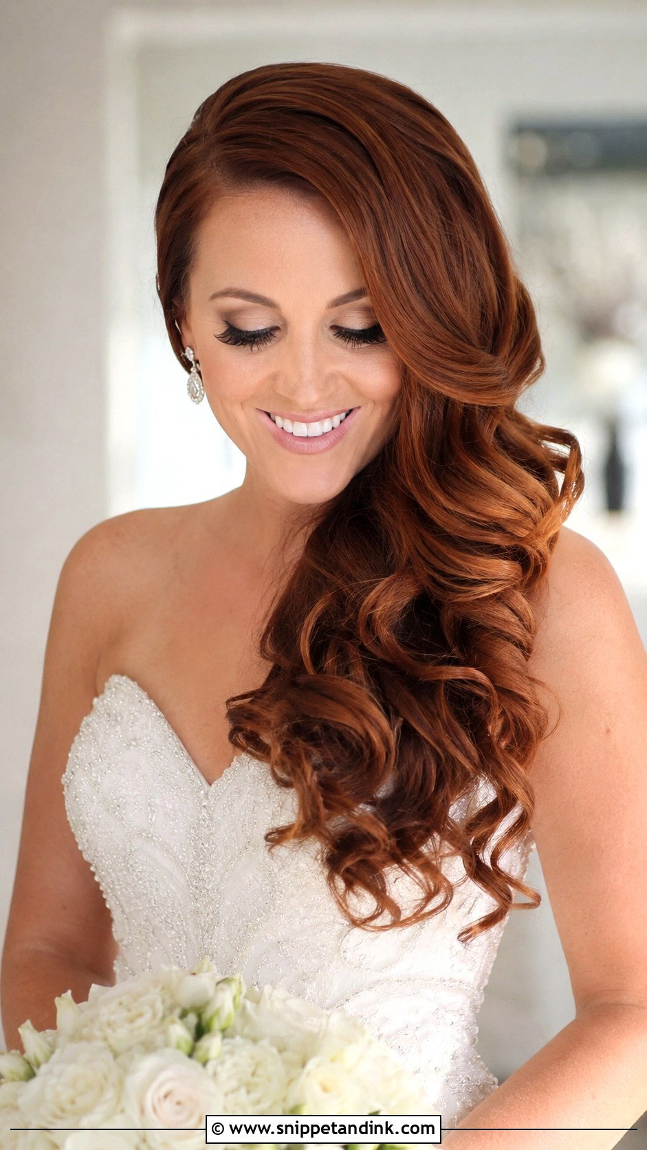 Long Curls with Deep Side Part - Snippet and Ink - 30 Classy Wedding Hair Down Ideas