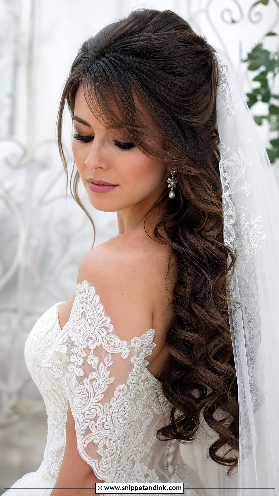 Long Curls with Side Swept Bangs - Snippet and Ink - 20 Long Wedding Hair All Down Ideas